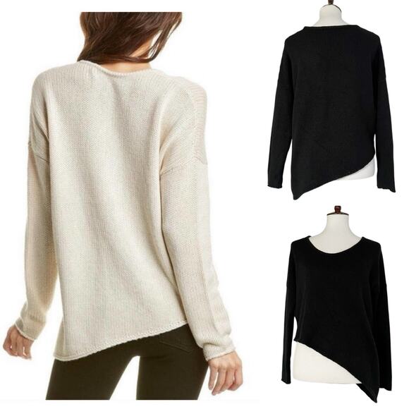 Helmut Lang Women's Black Scoop Neck Wool Blend Asymmetrical Knit Sweater Size M - Picture 2 of 12